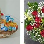 BH Flores - Dueto Amor (Cesta de café manhã 40 itens + Bouquet 12 rosas vermelhas)