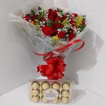 BH Flores - Bouquet 24 rosas vermelhas + Ferrero Rocher 12 unidades